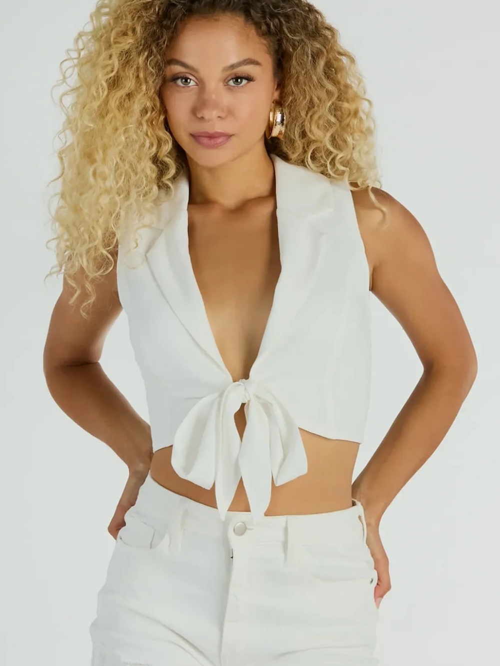 NWT! Cider Linen Blend Cropped Top White Tie Closure Sz Medium Vest